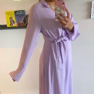 Lilac purple midi dress with wrap detail